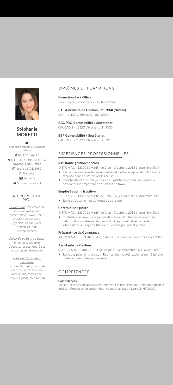 stephanie moretti Secrétaire - Cv Stéphanie stephanie moretti photo Dépanneur-Remorqueur